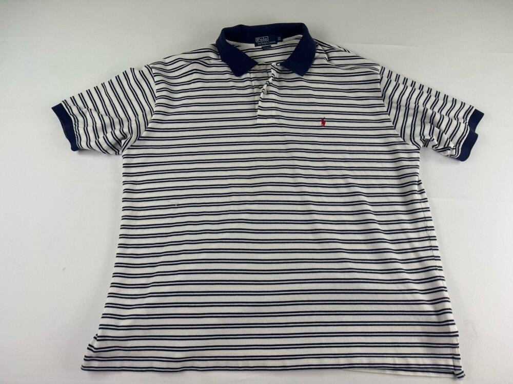 Polo Ralph Lauren Striped Polo Shirt 2X Big White Blue